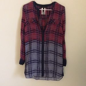 BCBG MazAzria Long Plaid Blouse